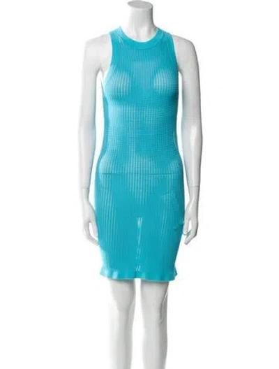 Pre-owned Solid & Striped Crew Neck Mini Dress In Blue