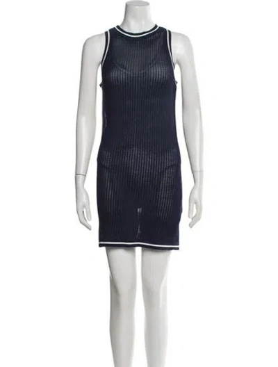 Pre-owned Solid & Striped Crew Neck Mini Dress In Blue
