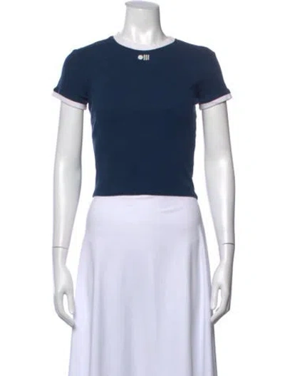 Pre-owned Solid & Striped Crew Neck Short Sleeve Crop Top In Blue