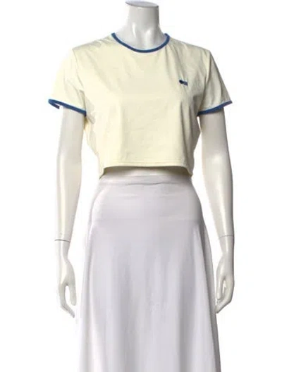 Pre-owned Solid & Striped Crew Neck Short Sleeve Crop Top In White