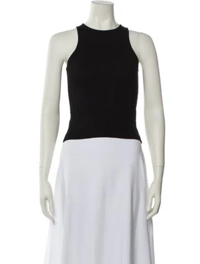 Pre-owned Solid & Striped Crew Neck Sleeveless Crop Top In Black