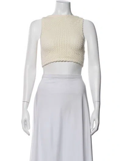 Pre-owned Solid & Striped Crew Neck Sleeveless Crop Top In Blue