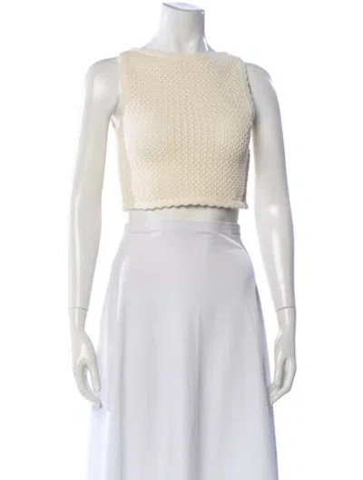 Pre-owned Solid & Striped Crew Neck Sleeveless Crop Top In Neutral