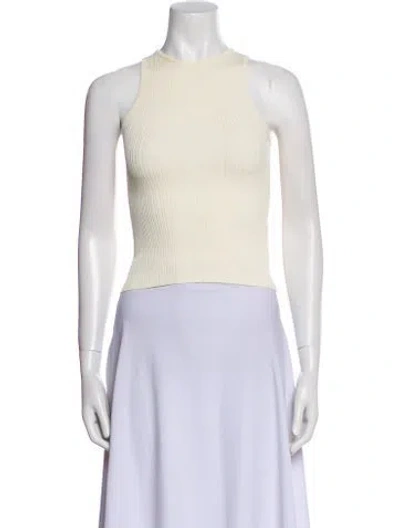 Pre-owned Solid & Striped Crew Neck Sleeveless Crop Top In Neutrals