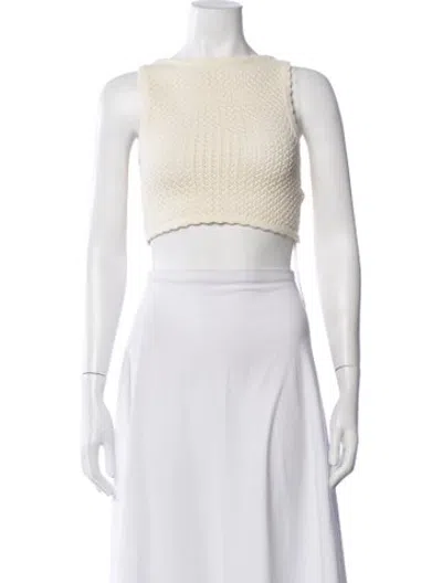 Pre-owned Solid & Striped Crew Neck Sleeveless Crop Top In Neutrals