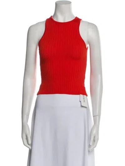 Pre-owned Solid & Striped Crew Neck Sleeveless Crop Top In Orange