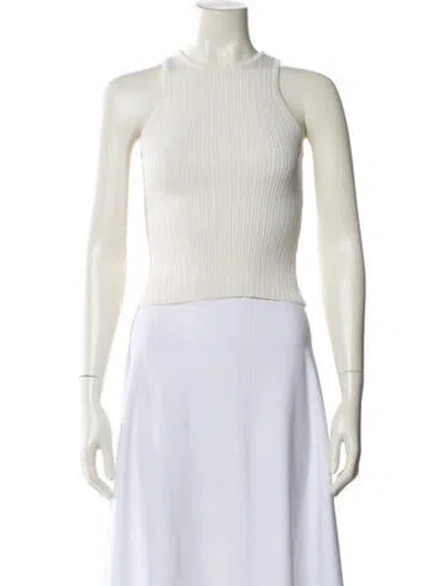 Pre-owned Solid & Striped Crew Neck Sleeveless Crop Top In White