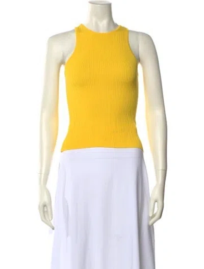 Pre-owned Solid & Striped Crew Neck Sleeveless Crop Top In Yellow