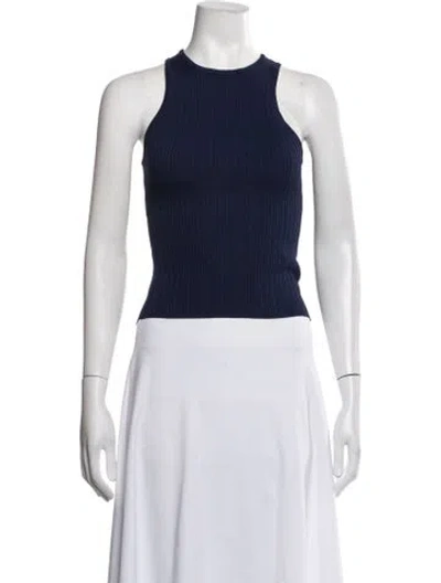 Pre-owned Solid & Striped Crew Neck Sleeveless Top In Blue
