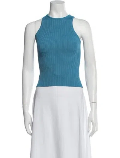 Pre-owned Solid & Striped Crew Neck Sleeveless Top In Blue