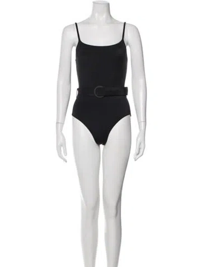 Pre-owned Solid & Striped Cutout Accent One-piece In Black