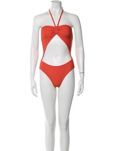 Pre-owned Solid & Striped Cutout Accent One-piece In Orange