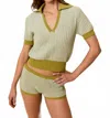 Solid & Striped Dixie Polo Textured Top In Sky Chartreuse In Gray