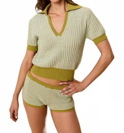 Solid & Striped Dixie Polo Textured Top In Sky Chartreuse In Gray