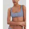Solid & Striped Elle Ribbed Button Bikini Top In French Navy Striped In Multi