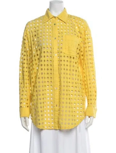 Pre-owned Solid & Striped Eyelet Trim Cover-up In Yellow