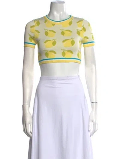Pre-owned Solid & Striped Floral Print Crew Neck Crop Top In Yellow