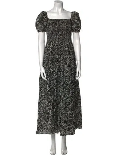Pre-owned Solid & Striped Floral Print Long Dress In Black