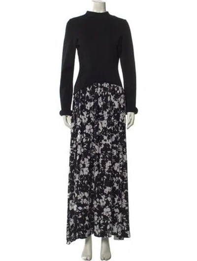Pre-owned Solid & Striped Floral Print Long Dress In Black
