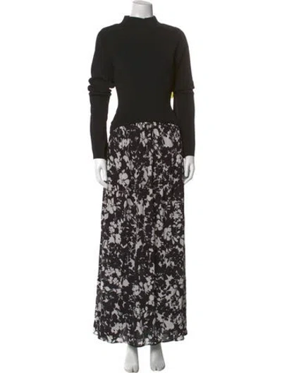 Pre-owned Solid & Striped Floral Print Long Dress In Black