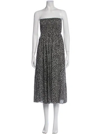 Pre-owned Solid & Striped Floral Print Long Dress In Black