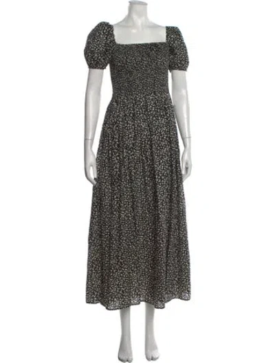 Pre-owned Solid & Striped Floral Print Long Dress In Black