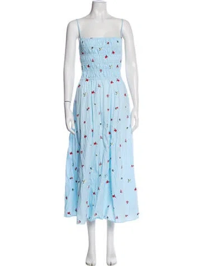 Pre-owned Solid & Striped Floral Print Long Dress In Blue