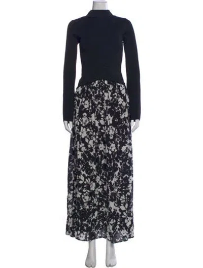 Pre-owned Solid & Striped Floral Print Long Dress In Blue