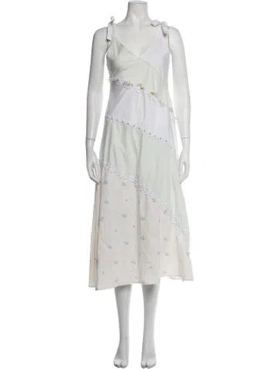 Pre-owned Solid & Striped Floral Print Long Dress In Blue/neutrals