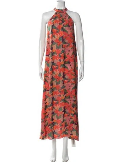Pre-owned Solid & Striped Floral Print Long Dress In Multi