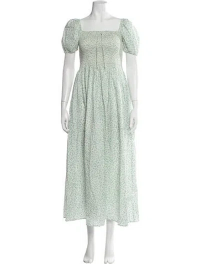 Pre-owned Solid & Striped Floral Print Long Dress W/ Tags In Green
