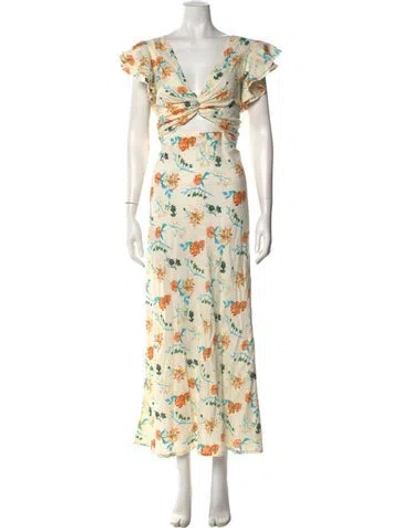 Pre-owned Solid & Striped Floral Print Long Dress W/ Tags In Neutral