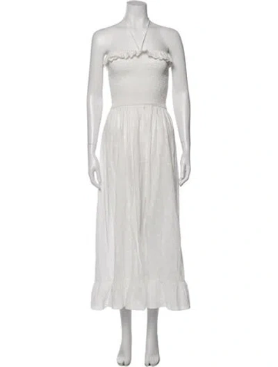 Pre-owned Solid & Striped Floral Print Long Dress In White