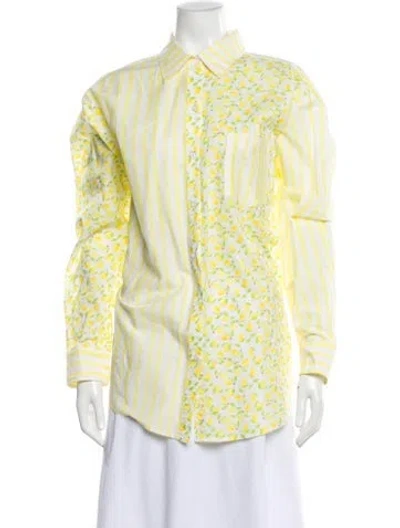 Pre-owned Solid & Striped Floral Print Long Sleeve Button-up Top In Yellow