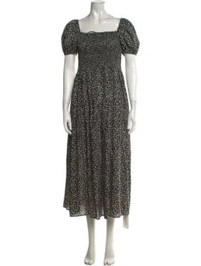 Pre-owned Solid & Striped Floral Print Midi Length Dress In Black