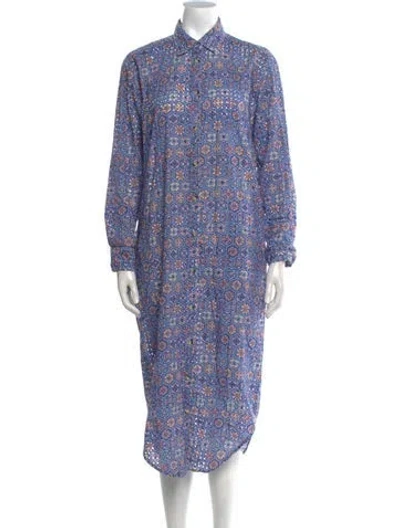 Pre-owned Solid & Striped Floral Print Midi Length Dress In Blue