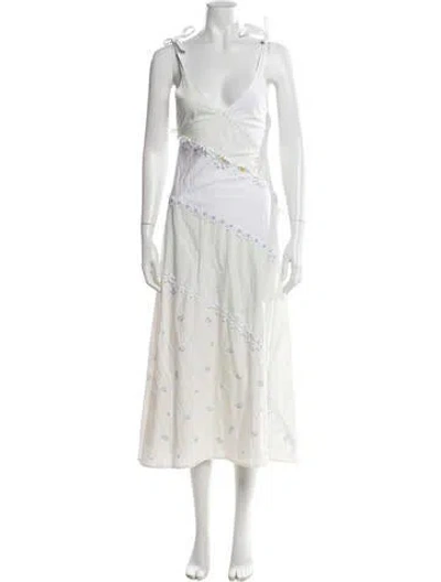 Pre-owned Solid & Striped Floral Print Midi Length Dress In Neutral