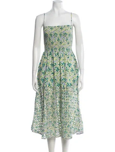 Pre-owned Solid & Striped Floral Print Midi Length Dress In Purple