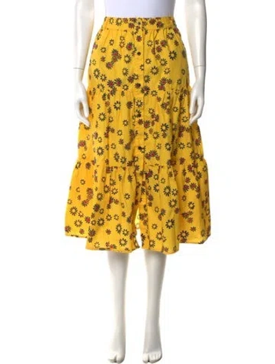 Pre-owned Solid & Striped Floral Print Midi Length Skirt In Yellow