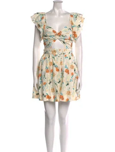 Pre-owned Solid & Striped Floral Print Mini Dress W/ Tags In Multi