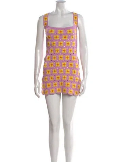 Pre-owned Solid & Striped Floral Print Mini Dress W/ Tags In Purple