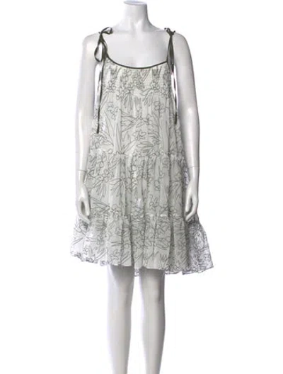 Pre-owned Solid & Striped Floral Print Mini Dress In White