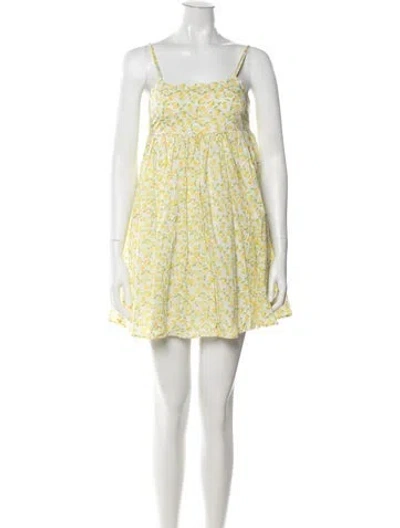 Pre-owned Solid & Striped Floral Print Mini Dress In Yellow
