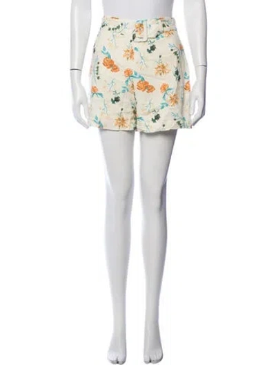 Pre-owned Solid & Striped Floral Print Mini Shorts In White