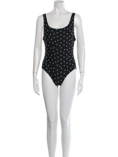 Pre-owned Solid & Striped Floral Print One-piece W/ Tags In Black