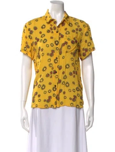 Pre-owned Solid & Striped Floral Print Short Sleeve Button-up Top In Multi