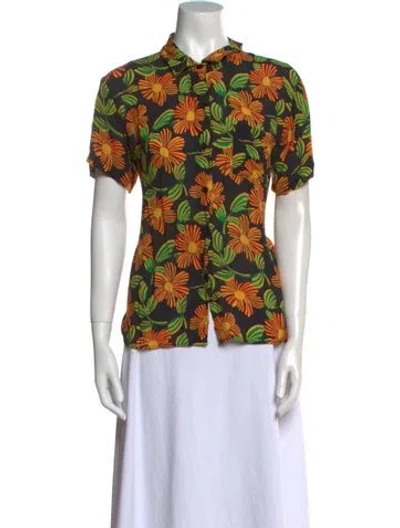 Pre-owned Solid & Striped Floral Print Short Sleeve Button-up Top In Multi