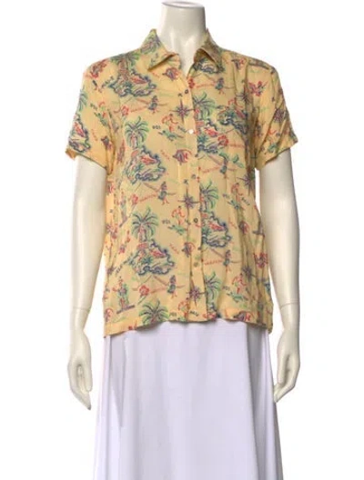 Pre-owned Solid & Striped Floral Print Short Sleeve Button-up Top In Multi