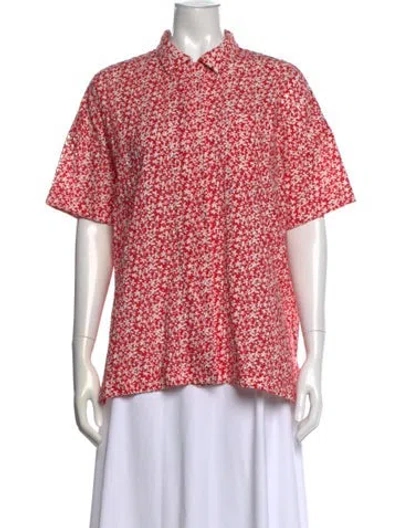 Pre-owned Solid & Striped Floral Print Short Sleeve Top In Red