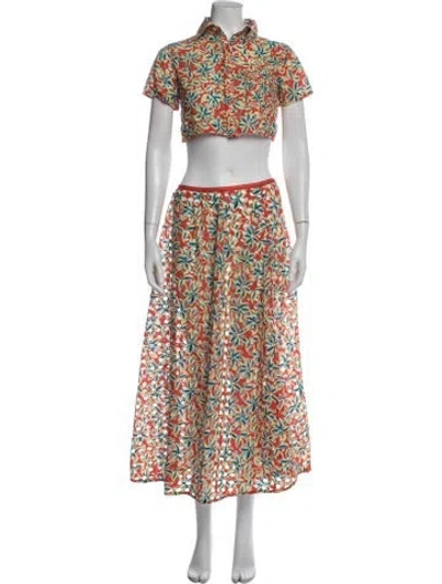 Pre-owned Solid & Striped Floral Print Skirt Set In Multicolor
